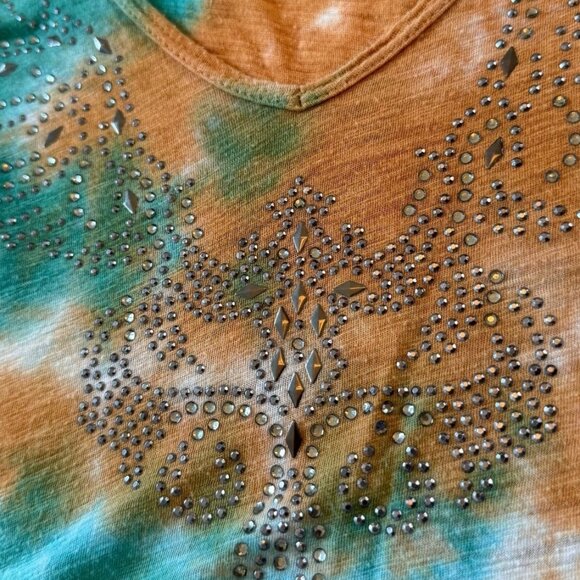 Reba Woman Tie-Dye Studded Cotton/Modal Long Sleeve Top 3X Boho, Hippie, Coastal - Picture 6 of 11